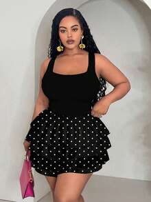 Slaydiva 休閒簡約復古黑色圓點大尺碼女款兩件套，適合度假、音樂節 - 彩色 - 查看 4