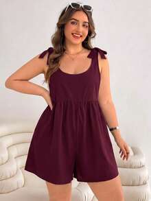Solflare Mono casual de uso diario con fruncido de color liso para mujer talla grande - Burdeos - Ver 4