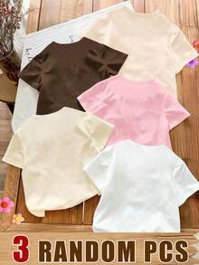 3件套女童休闲上衣，春夏秋季款，豹纹印花，蝴蝶结装饰，趣味标语图案，舒适日常穿着 - 彩色 - 查看 2