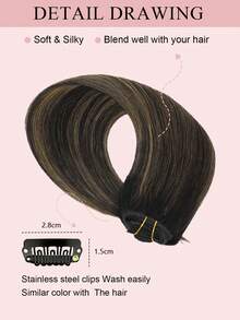 Clip In Hair Extensions Real Human Hair, Remy Human Hair Extensions Clip Ins For Women, Natural Human Hair, 70-120g 7Pcs - S1B/6/1B - View 6