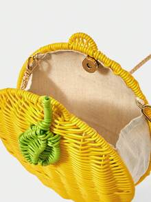 SHECARRY Women's Fashion Personalized Fun Lemon Shape, Summer Vacation Seaside Beach Pure Hand-Woven Slash Shoulder Bag - Mist Green - View 5