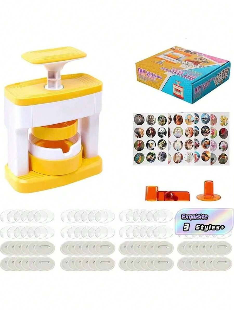 1 Set Children's Badge Making Machine,Portable,Multi-Functional Creative  Embossing Machine Badge Punch Tool Kit,Children's Handicrafts, Ideal For Christmas,School Projects And Parties, No Assembly Required (Some Color Patterns Randomly Included)