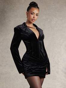 Silquee Women's Solid Color Casual Commute Travel Long Sleeve Blazer - Black - View 6