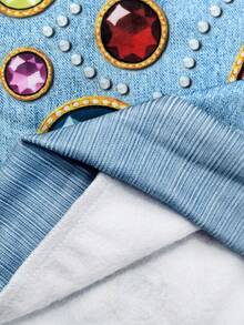Resyla Sweatshirt Wanita Warna Biru Muda dengan Hiasan Rhinestone untuk Pakaian Kasual Sehari-hari, Cocok untuk Acara Malam di Musim Gugur - MultiWarna - View 3