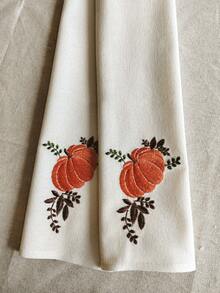 Cirelle 1/2/4 Pcs Embroidered Pumpkin Cloth Napkins, Off-White Fall Harvest Dinner Napkins With Orange Pumpkin Embroidery, Washable Reusable Cloth Napkins For Dining Table Decor - Multicolor - View 7