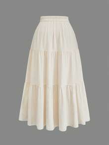 Sunnyshic Plus Size Vacation Style Tassel & Shell Decor Ruffle Hem Skirt Fall - Beige - View 2