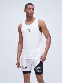 Nelvento Soul Men's Graphic Print Round Neck Tank Top And Letter Print Drawstring Shorts 2-Pieces Set,Black And White Summer Athleisure Gym Activewear Sports - White - View 5