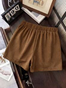 SHEIN Franclia Women's Solid Color Fashion Versatile Daily Skort - Brown - View 2