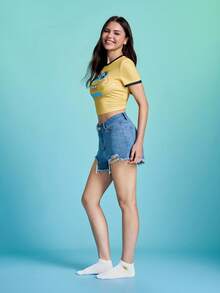SpongeBob SquarePants | SHEIN 2雙女款可愛卡通圖案短襪 - 白色 - 查看 8