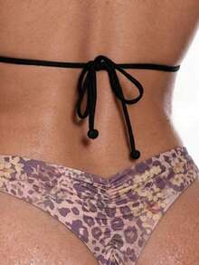 Swim SXY Women's Leopard Print Ruched Triangle Bikini Bottom, Suitable For Summer Vacation And Beach - Multicolor - View 3
