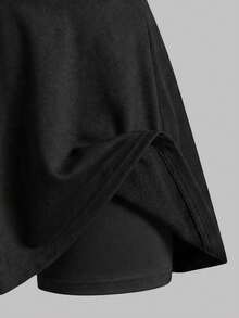 SHEIN 女童純色A字迷你裙，淺灰色與純黑色可選，極簡寬腰頭設計，傘擺下襬，百搭純色簡約百搭，俐落短版剪裁，易於搭配各種上衣，簡約經典 - 彩色 - 查看 5