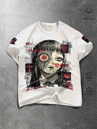 Goth Herren Lässig Alltagskleidung Kurzarm T-Shirt mit Charaktergrafik