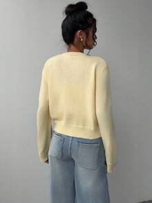 SHEIN BASICS 淡黃色女款開襟衫，適合夏季休閒極簡度假波希米亞優雅浪漫復古雛菊3D刺繡貼布開襟衫，通勤、音樂節、海灘、度假、夏季 - 彩色 - 查看 2