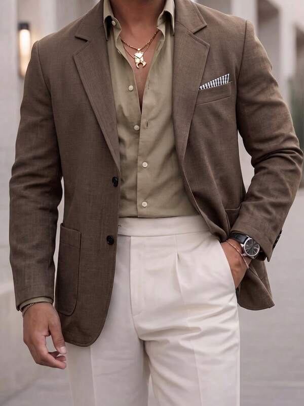 Manfinity Mode Old Money Style Men's Loose Casual Blazer, Lapel Pocket Design Streetwear Light Business Casual Jacket