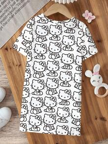 HELLO KITTY AND FRIENDS | SHEIN 女童夏季休閒卡通印花洋裝 - 白色 - 查看 2