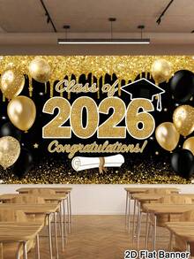 1件 2026畢業橫幅背景布，適用室內外牆面裝飾，高中大學畢業派對居家裝飾 - 黑金-02 - 查看 8