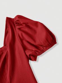 SHEIN MOD 大尺碼夏季黃色方領長洋裝，休閒度假、優雅日常、旅行穿搭，亮眼氛圍感，解構設計 - 紅色 - 查看 7