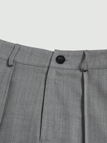 Elenzga Premium Light Gray Mid-Waist Front-Center Pleated Loose Wide-Leg Slimming Commuter Long Straight Suit Pants For Women - Grey - View 6
