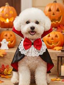 PETSIN 1 PC Halloween Vampire Count Cloak Costume Cosplay Cape, Red & Black Bowknot Pet Apparel - Red - View 1