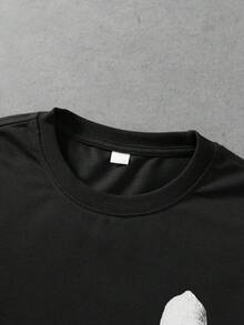 ROMWE MEN Street Life 青少年男孩字母圖案休閒日常穿著T恤 - 黑色 - 查看 3