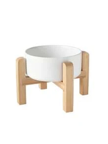 1PC Pet Feeding Bowls With Bamboo Stand Weighted Non Slip Base Dishwasher Easy Clean Comfortable Height Sturdy Durable Anti Spill Natural Finish For Cats Dogs Home Indoor Feeding Essential - multicolor - View 4
