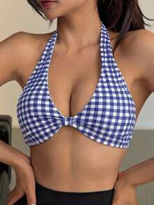 DAZY Solid Color Twist Front Racerback Sports Bra For Women - Blue - View 1