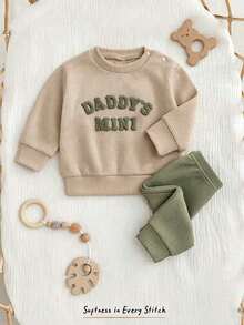 Cozy Pixies 嬰兒新生兒可愛套裝，字母刺繡 DADDY'S MINI，可愛休閒日常穿著，秋冬嬰兒 - 橄欖綠 - 查看 5