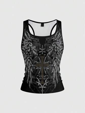 Grunge Punk Damen-Top mit Kreuzmuster, lässig, vielseitig, für den Alltag