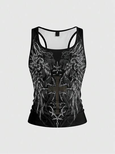 ROMWE Grunge Punk Women's Cross Pattern Casual Versatile Daily Wear Top
