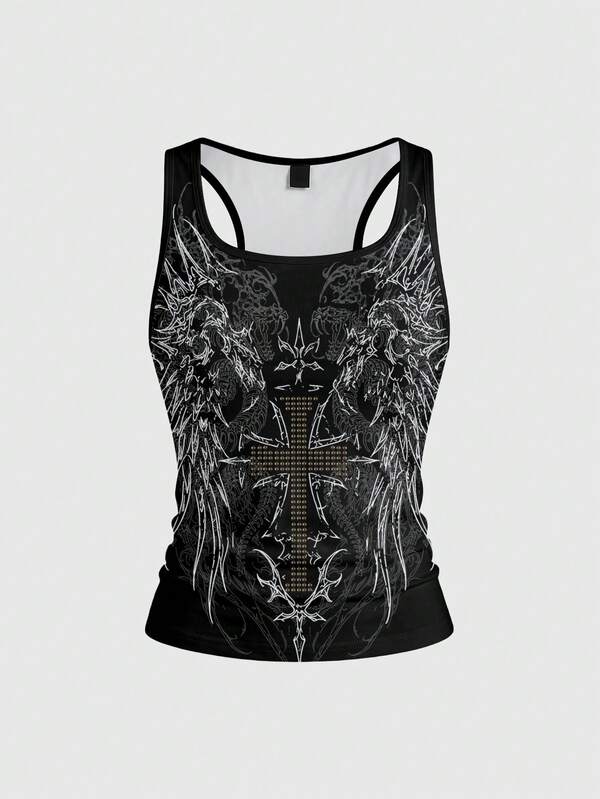 ROMWE Grunge Punk Women's Cross Pattern Casual Versatile Daily Wear Top
