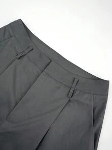 SHEIN PETITE 女款夏季高腰灰色長褲附復古腰帶，直筒寬腿西裝褲，冬季商務休閒辦公通勤服，優雅日常穿搭，適合嬌小女性 - 深灰色 - 查看 6