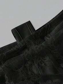 SHEIN MOD 女款露肩蕾絲二合一喇叭袖長袖上衣 - 黑色 - 查看 7