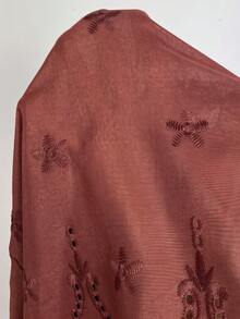 SHEIN LUNE 大尺碼女款花卉刺繡圖案休閒日常穿著襯衫 - 棕色 - 查看 5