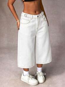 SHEIN ICON Plus Size Casual Versatile Wide Leg Jeans - White - View 5