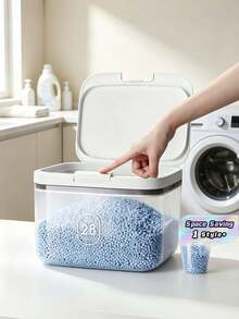 1PC Large Capacity Clear PET Laundry Detergent Dispenser With One Push Lid And Built In Measuring Cup For Liquid Powder Pod Storage Airtight Seal Leak Proof Easy Refill Space Saving Laundry Room Organization Essential Home Storage Container - Transparent - View 1