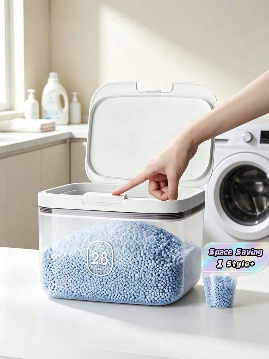 1PC Large Capacity Clear PET Laundry Detergent Dispenser With One Push Lid And Built In Measuring Cup For Liquid Powder Pod Storage Airtight Seal Leak Proof Easy Refill Space Saving Laundry Room Organization Essential Home Storage Container - Transparent - View 1