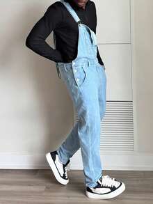 Harrin Don Harrin Don Men's Casual Outdoor Denim Bib Pants - Medium Wash - View 7