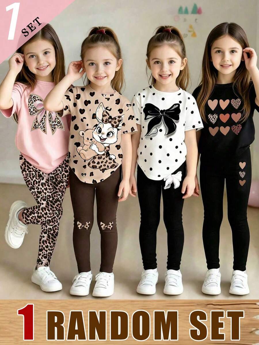 (1 Random Item From 4)Summer Autumn Girls Creative Refreshing Leopard Print Black Bow Nine-Grid Leopard Gradient Heart Kawaii White Cat Pattern - Multicolor - View 1