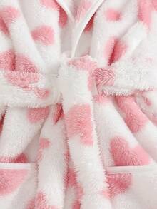 SHEIN 1pc Toddler Girl Fuzzy Hoodie Jacket Cute Pink White Bow Fleece Heart Print Long Sleeve Hooded Plush Birthday Party Winter Fall Autumn Christmas Gift - Pink - View 7