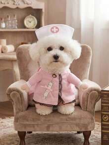 PETSIN 1 PC Halloween Pet Nurse Costume Cosplay With A Hat, Cat And Small Dog In Two Pieces Clothing - Pink - View 2