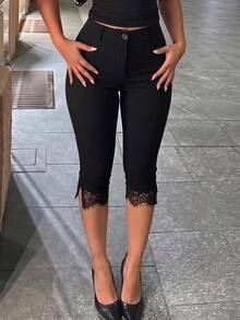 SHEIN EZwear 黑色針織女款七分褲 - 黑色 - 查看 10