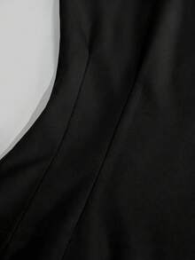 SHEIN Franclia 女款夏季 Polo 領短袖收腰洋裝，A 字版型，簡約顯瘦短洋裝，適合日常通勤、外出與野餐 - 黑色 - 查看 4