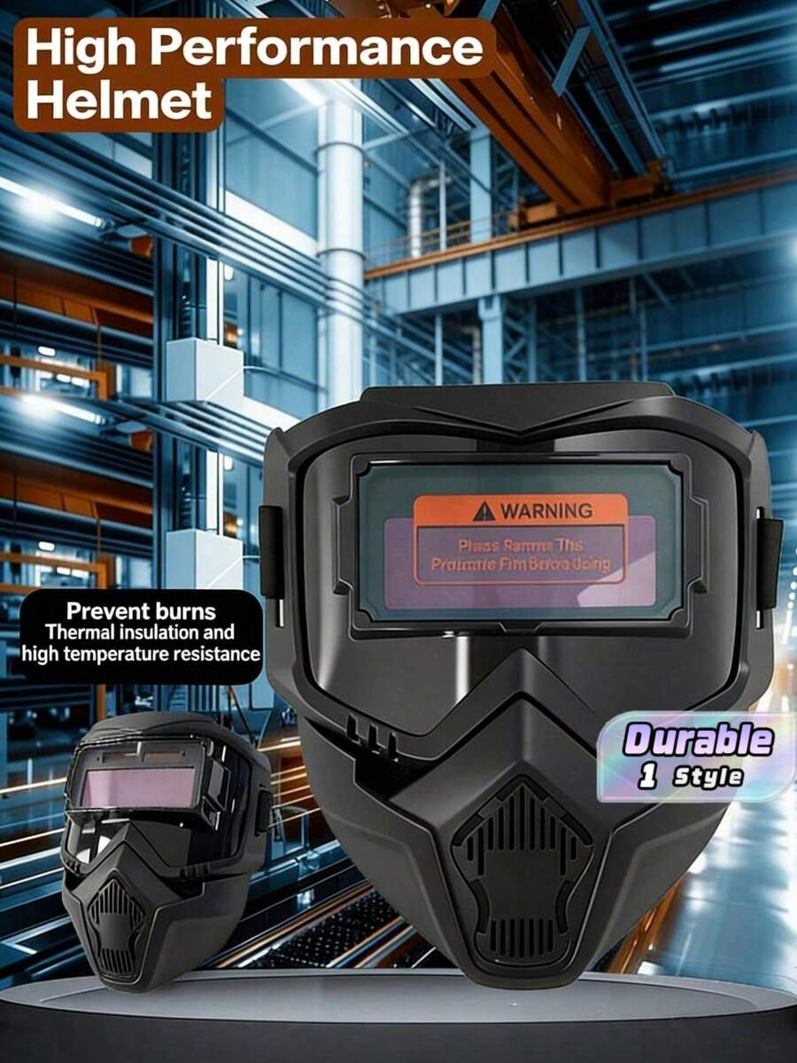 1Pc Auto Darkening Full Face Welding Helmet, Split Type Auto Shade Welding Goggles, Lightweight Heat Insulated Anti-Glare Anti-Scald Protective Mask For Industrial, Auto Repair & Welding Safety Work - Black - View 1