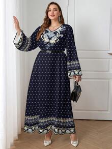 Al Najma Casual Minimalist Plus Size Arabian Dress - Multicolor - View 5
