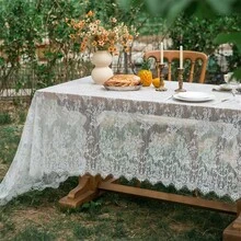 Cirelle قطعة واحدة من بطانية طاولة دانتيل أبيض بنقوش زهرية عتيقة - بطانية طاولة مستطيل شفاف مطرز أنيق لحفلات الزفاف والاستقبال وحفلات العروس والنزهات الخارجية وديكور المنزل - متعدد الألوان - مشاهدة 8