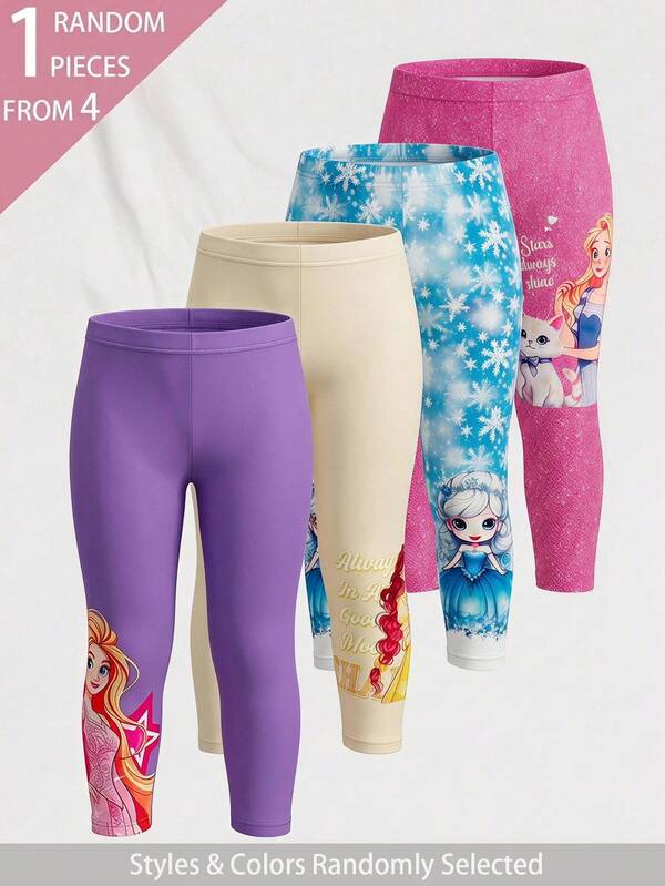 Souflis Souflis [1pc Randomly Sent] 4pcs Randomly Sent 1pc All Season Girls Leggings Sweet Cute Snowflake Print Purple Yellow Blue Pink Versatile Soft Comfortable Ribbed Ribbed Knit Leggings Multi-Piece Set