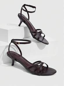 CUCCOO SZL 女款 5.5CM 尖頭棕色踝帶小貓跟鞋，性感百搭優雅，適合日常通勤/派對/約會/宴會 - 鏽棕色 - 查看 2