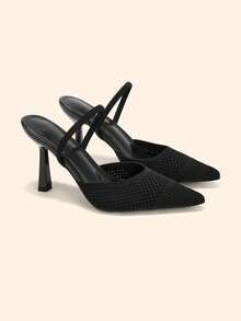 CUCCOO BASICS Sepatu hak tinggi wanita berwarna hitam dengan ujung runcing, terbuat dari kain yang nyaman, cocok untuk gaya perjalanan ke kantor. - Hitam - View 3