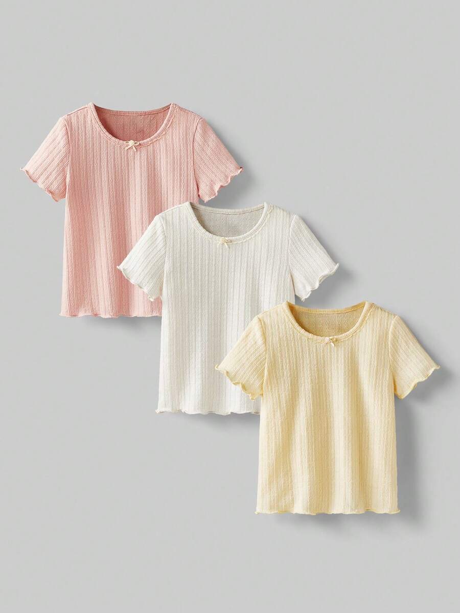 Maija Kids Maija Kids 3pcs/Set Young Girl Lace Trim Round Neck Short Sleeve T-Shirt - White - View 1