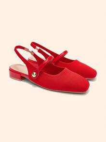 CUCCOO BASICS Women Shoes Women's Fashion Flat Bottom Belt Basic Simple Commuter Mary Jane To Work Women's Flat Bottom Shoes - bright red - View 4